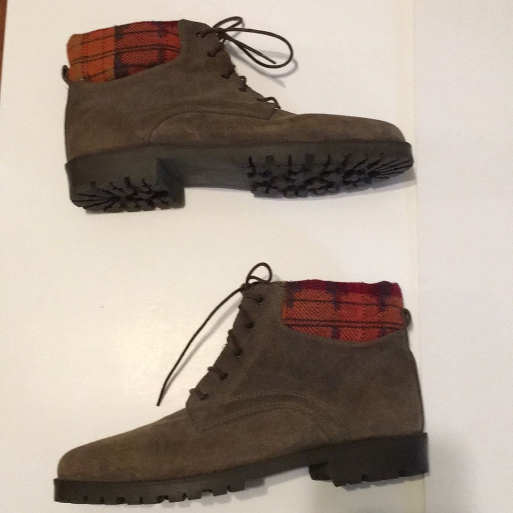 Lace up ankle boots with plaid trim Boho Shoes - Picture 3 of 10